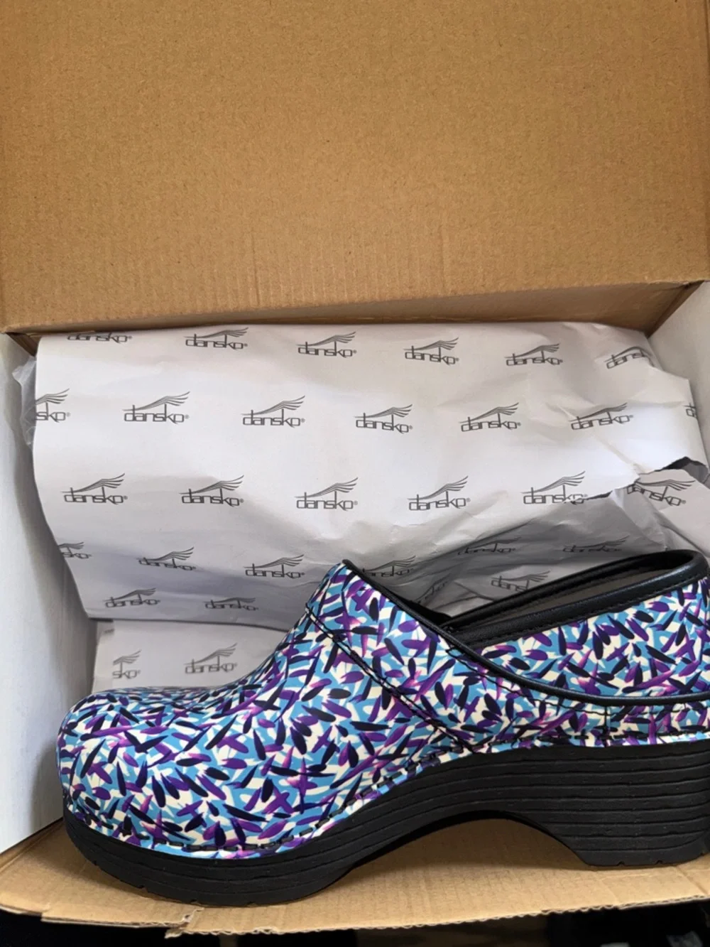 Dansko Blue and Purple Patterned Slip-On Clog Sz 37 NWB - Picture 3 of 3